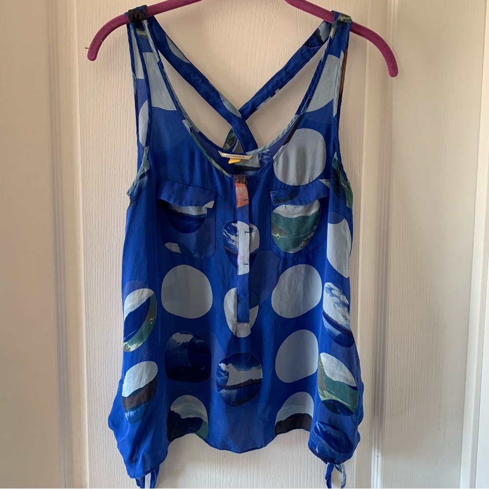 Leifsdottir silk geometric side tie tank top